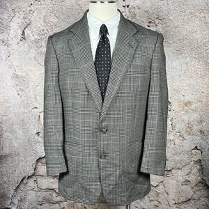 Vintage Burberrys Blazer Mens 44R Gray Houndstooth Plaid Wool Sports Coat